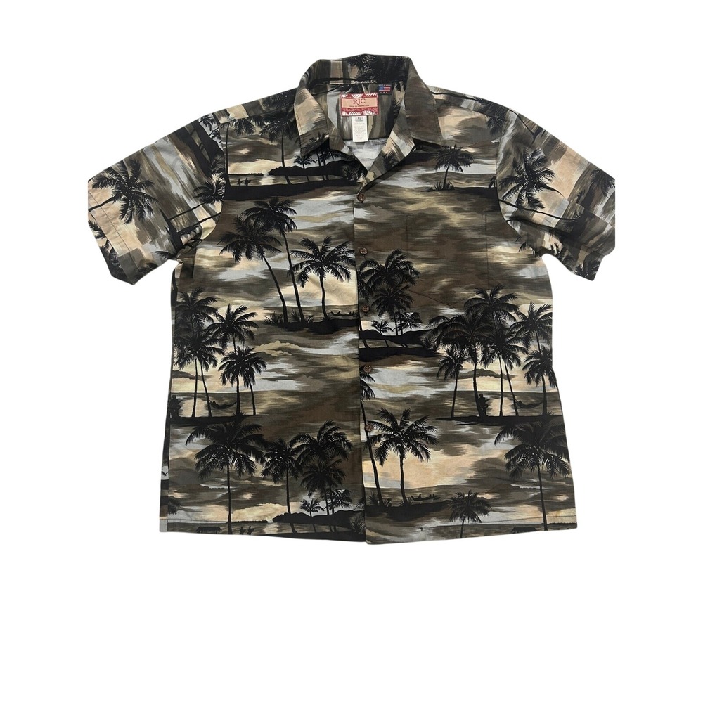 RJC Hawaiian Shirt Palm Tree Print Button Up‎ Short Sleeve XL Made in USA (517)